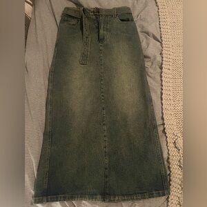 Miou Muse Vintage Wash Long Denim Skirt with back slit - S